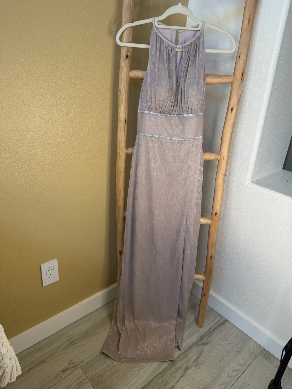 Oleg Cassini Shimmery Taupe Empire Gown